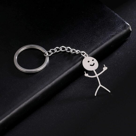 🆕 Women Silver Smiley Face Figurine Sign Language Keychain StickmanTrend Bag - Picture 2 of 9